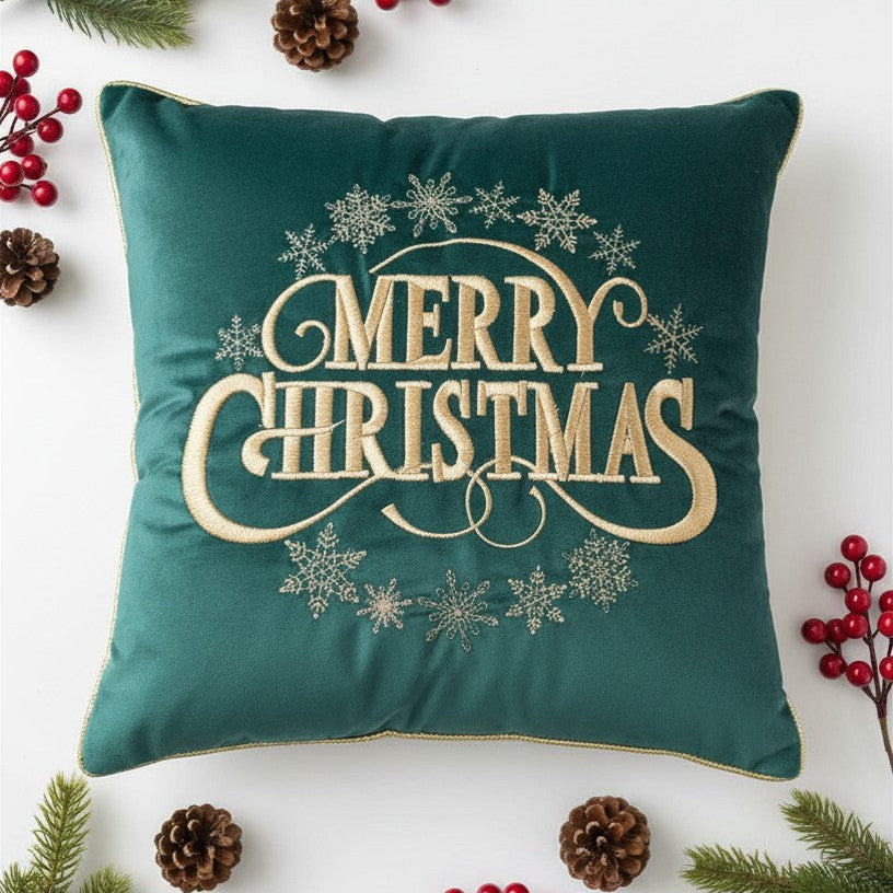 Cuscino in Velluto Verde Merry Christmas 45x45