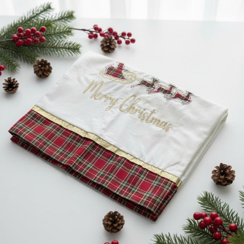 Runner Ricamato Slitta & Merry Christmas – Balza Tartan 50x150 cm