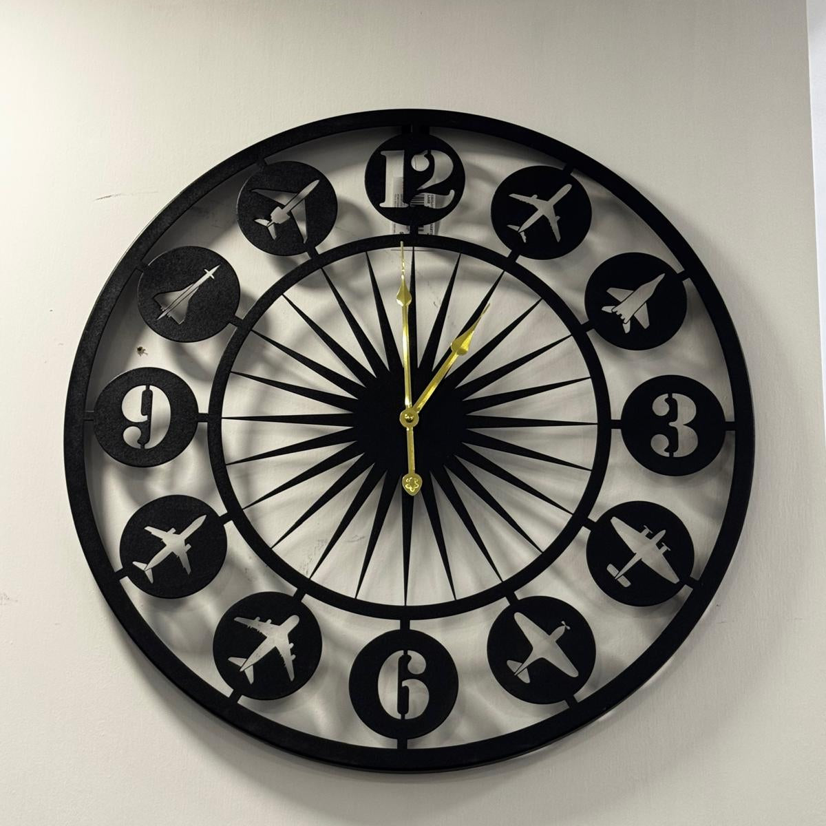 Orologio da Parete Industrial in Metallo Nero con Aerei