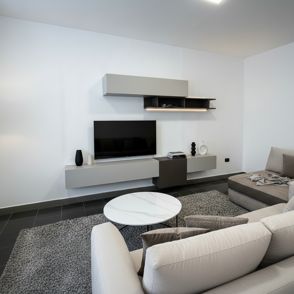 Parete attrezzata con TV senza pensile verticale