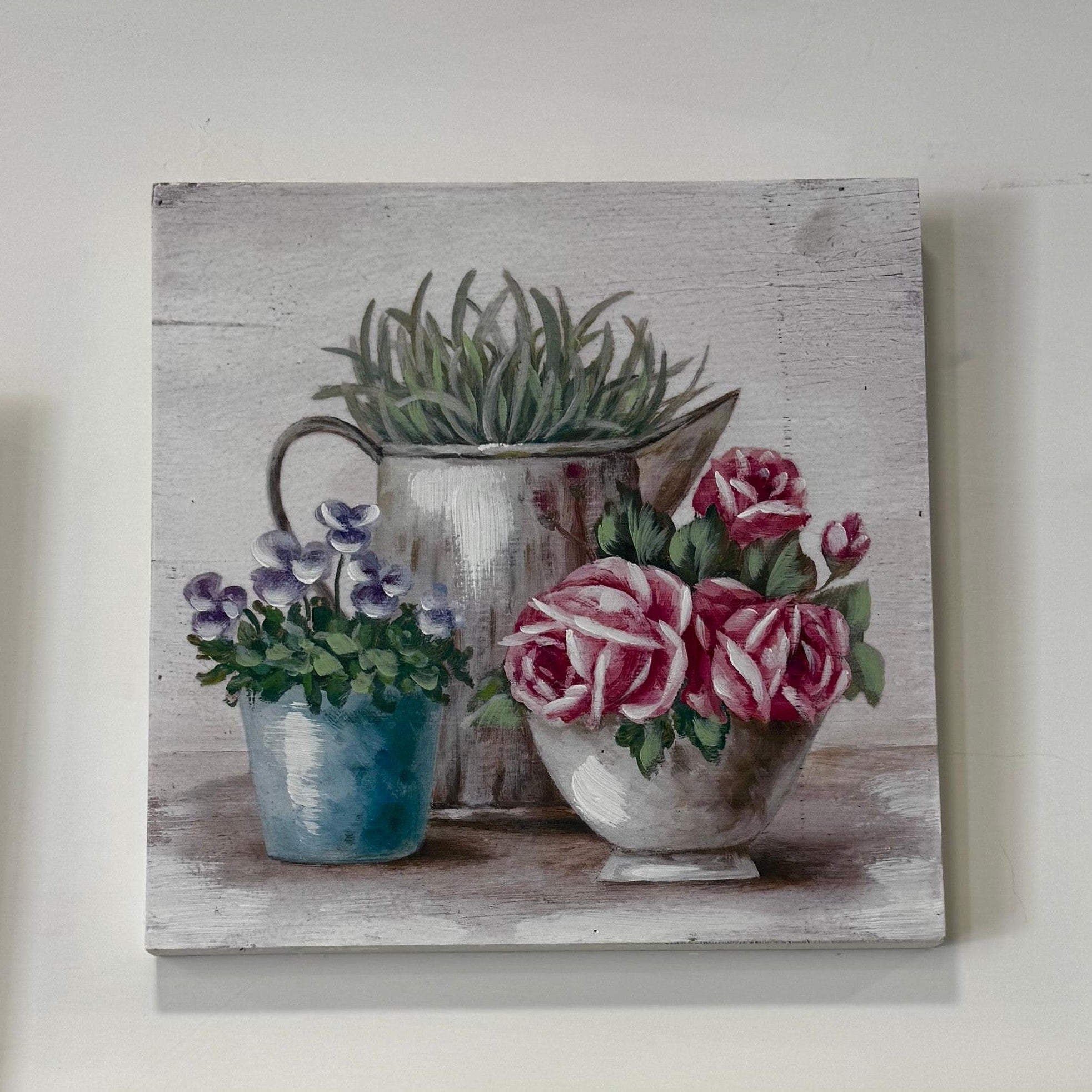 Pannello MDF Dipinto a Mano – Fiori Shabby Chic 35x35