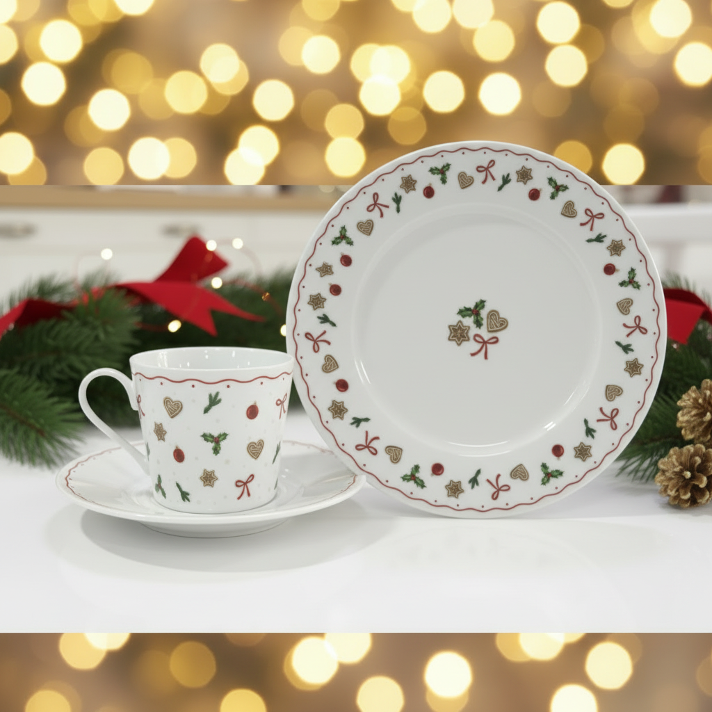 Set Natalizio - Tazza con Piattino e Piatto Dolce
