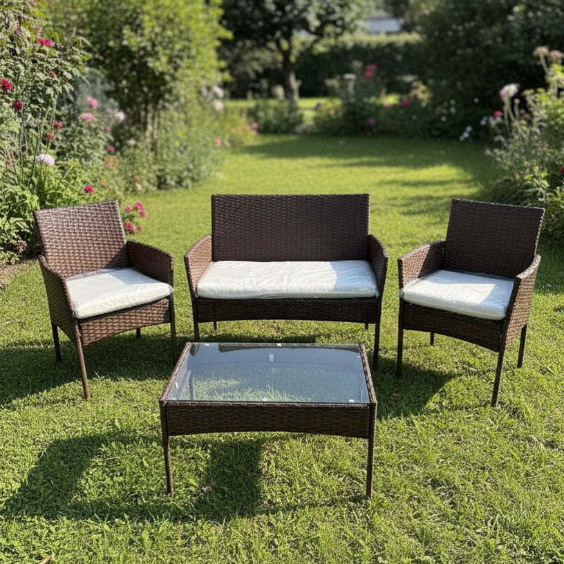 Set da Giardino in Simil Rattan Marrone con Tavolino