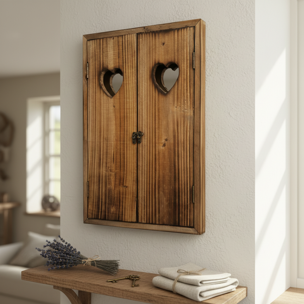 Specchio a finestra chiusa con cuori shabby chic