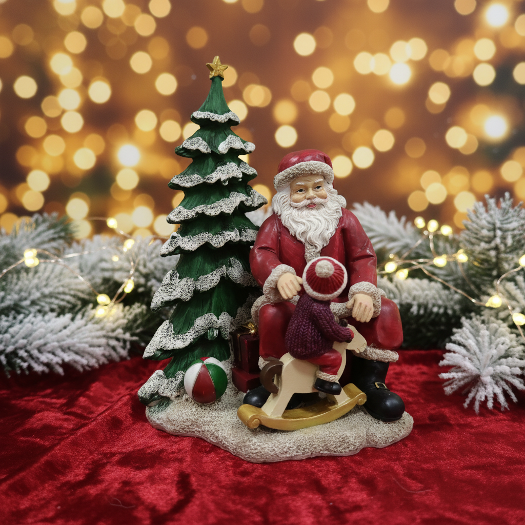 Statuina Babbo Natale su Cavallo a Dondolo - Vista 1