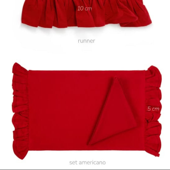 Serie Natalizia Rouge – Tovaglia, Runner e Cuscino in Cotone Rosso