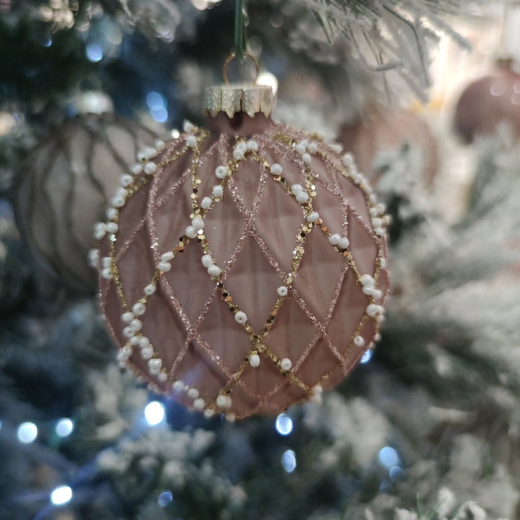 Pallina di Natale in Vetro Decorata a Mano – Rosa Antico