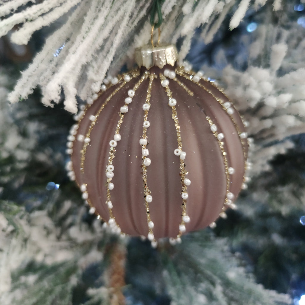 Pallina di Natale in Vetro Decorata a Mano – Rosa Antico