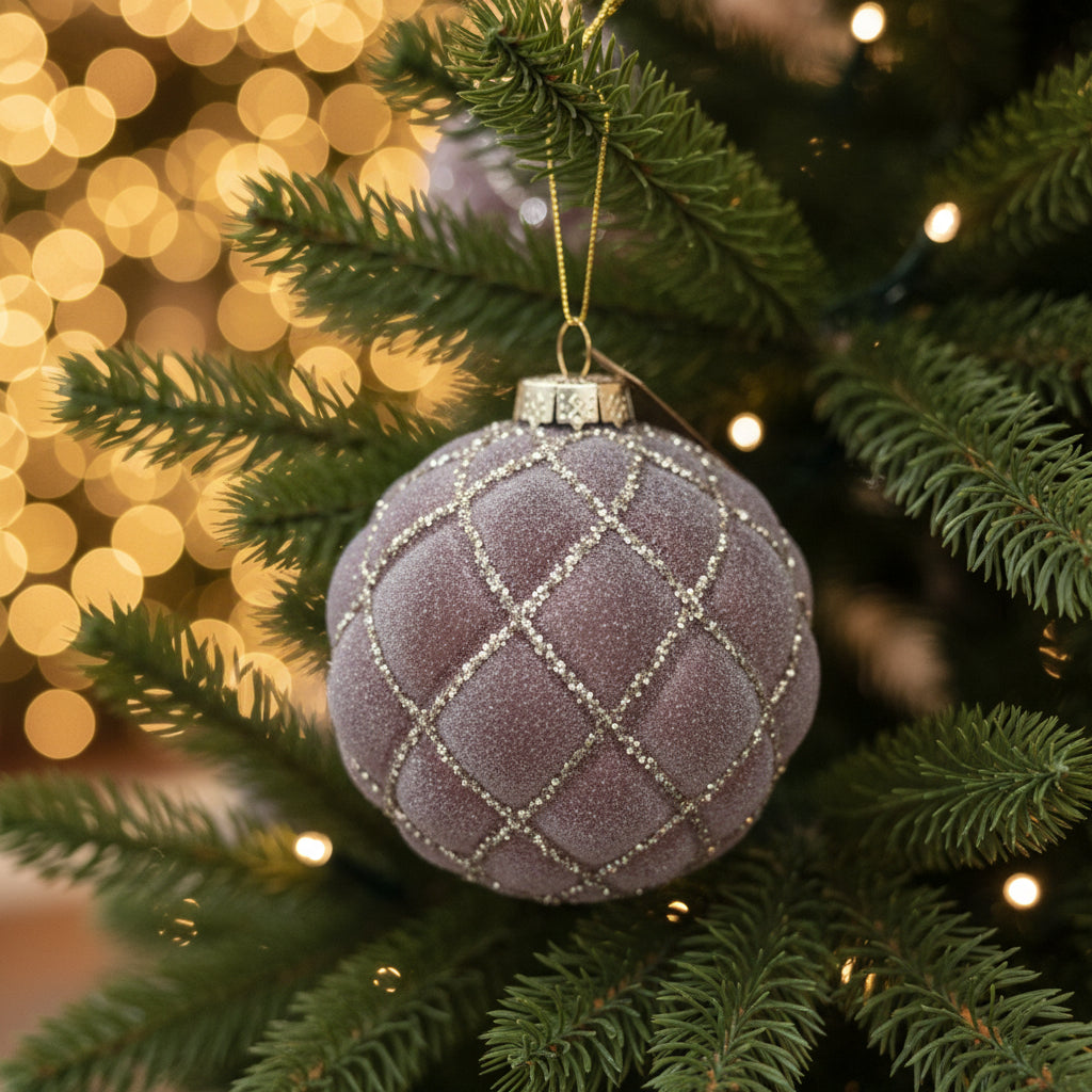Pallina di Natale in Vetro Effetto Vintage – Rosa Antico e Porpora Ø 8 cm