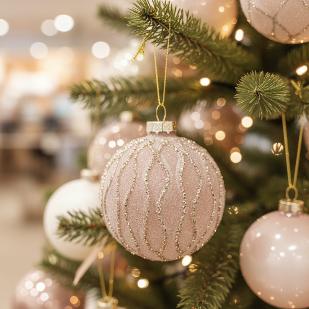 Pallina di Natale in Vetro Effetto Vintage – Rosa Antico e Porpora Ø 8 cm