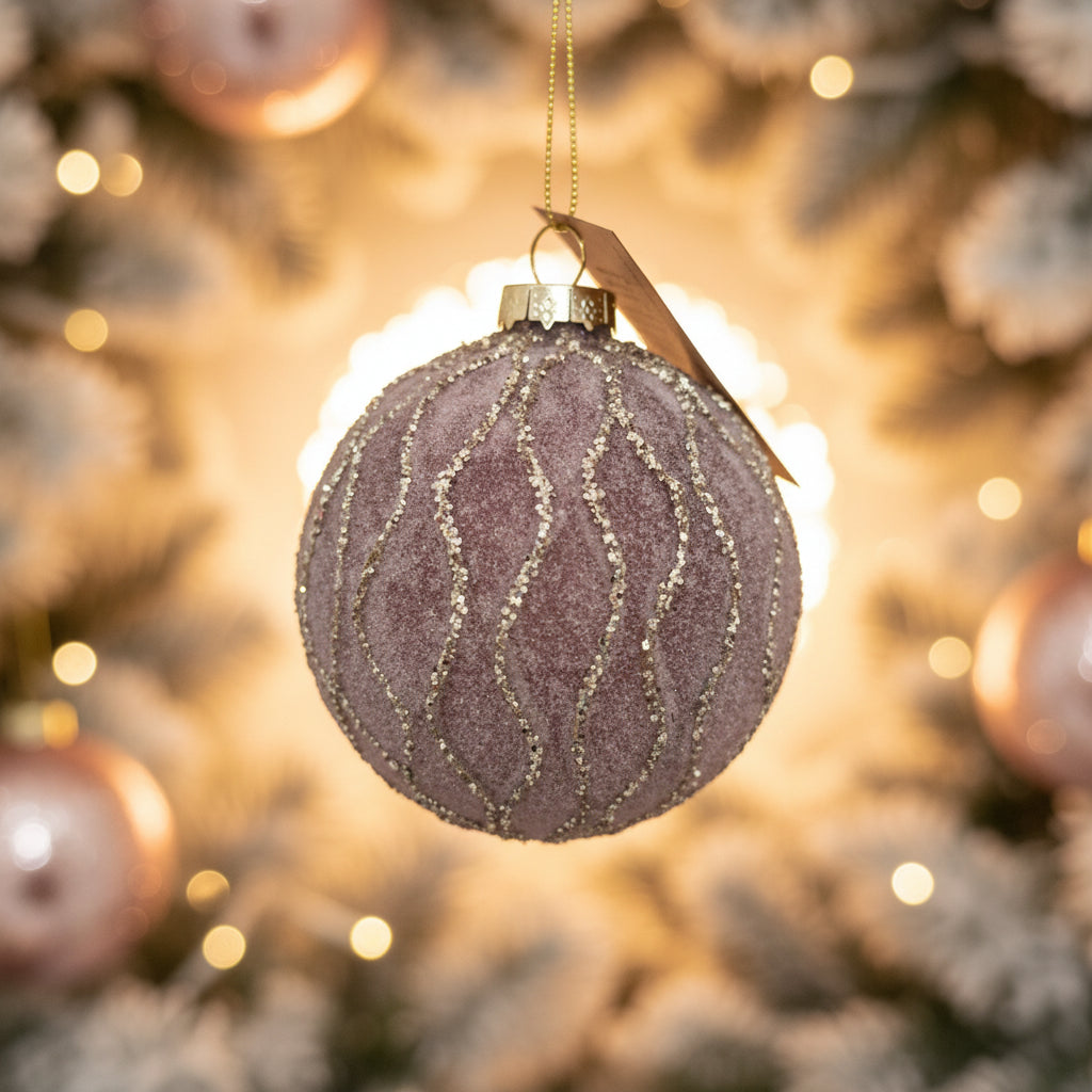 Pallina di Natale in Vetro Effetto Vintage – Rosa Antico e Porpora Ø 8 cm