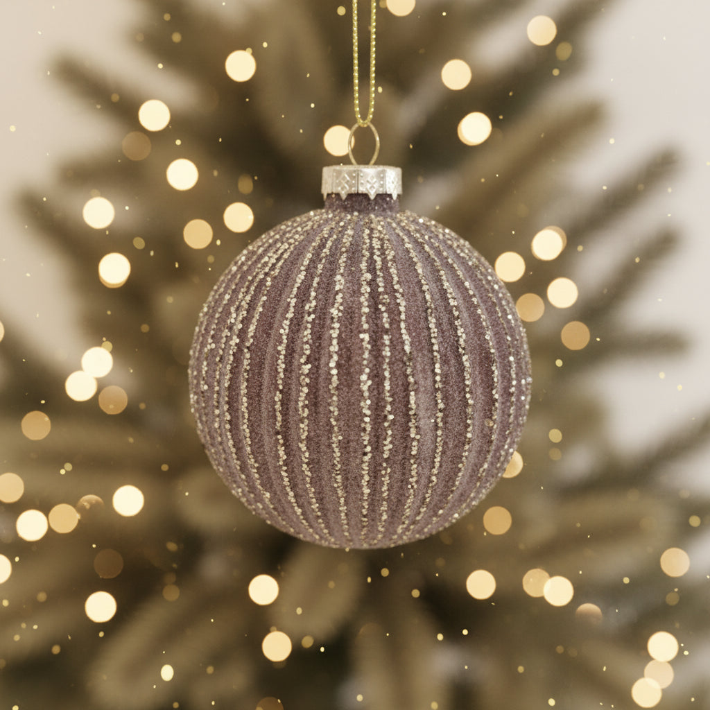 Pallina di Natale in Vetro Effetto Vintage – Rosa Antico e Porpora Ø 8 cm