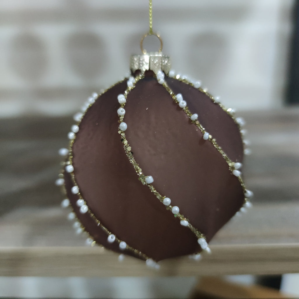 Pallina di Natale in Vetro Decorata a Mano – Rosa Antico