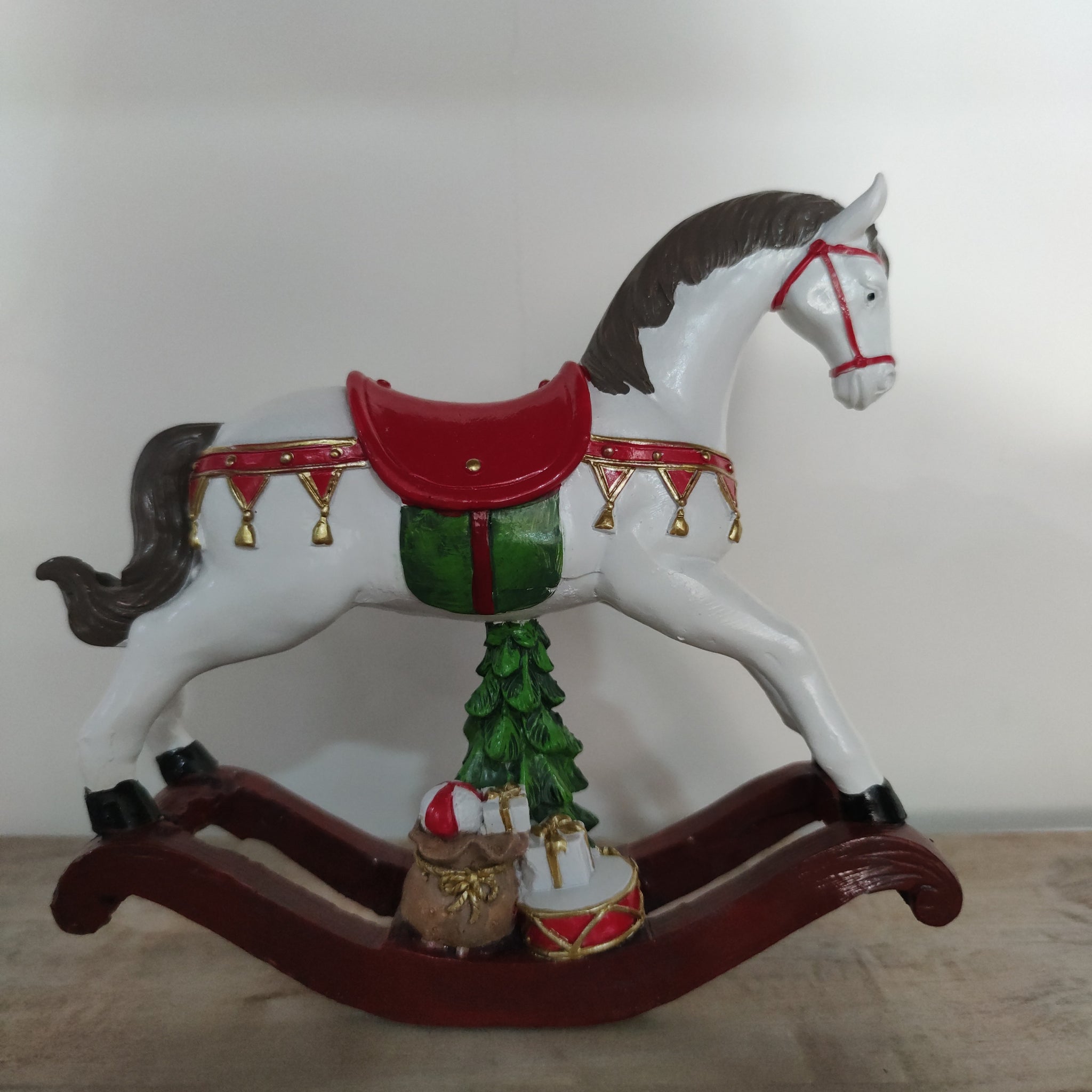 Statuina cavallo a dondolo natalizio