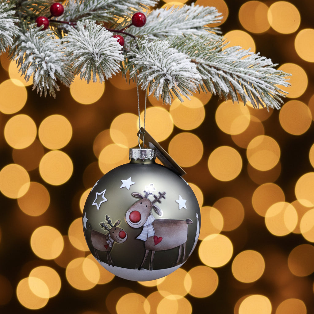 Pallina in Vetro per Albero di Natale – Bianco e Beige Ø 8 cm Made in Italy