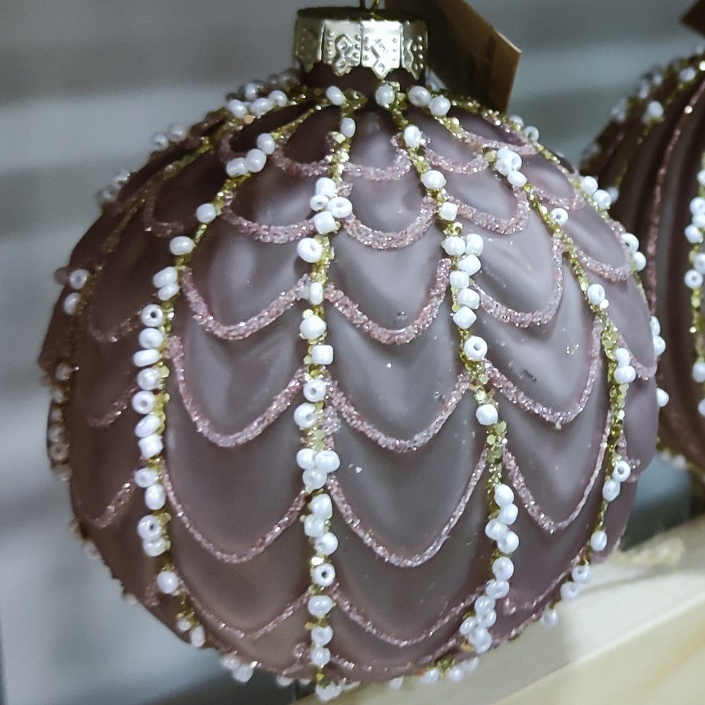 Pallina di Natale in Vetro Decorata a Mano – Rosa Antico