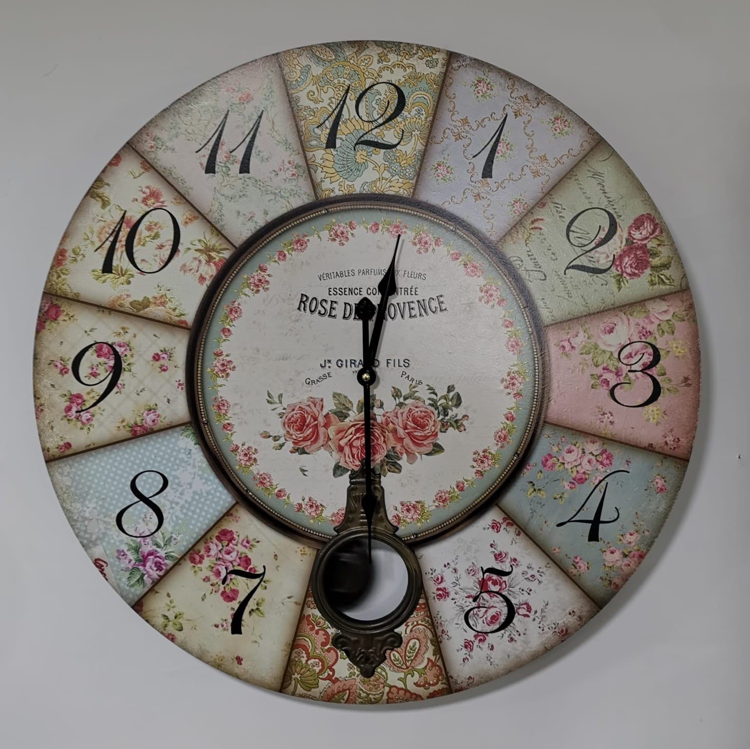 Orologio da Parete con Pendolo Provenzale Shabby Chic – Ø 58 cm
