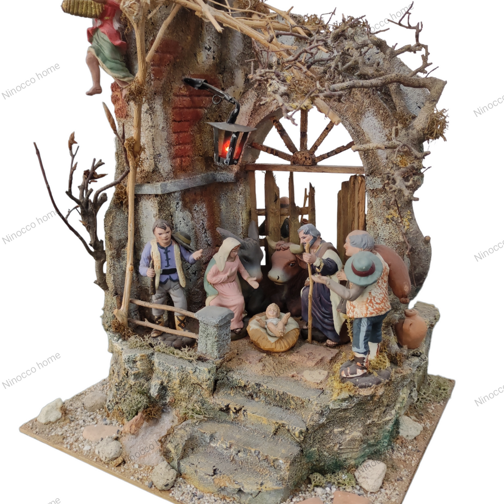 Presepe 360° con pastori in terracotta