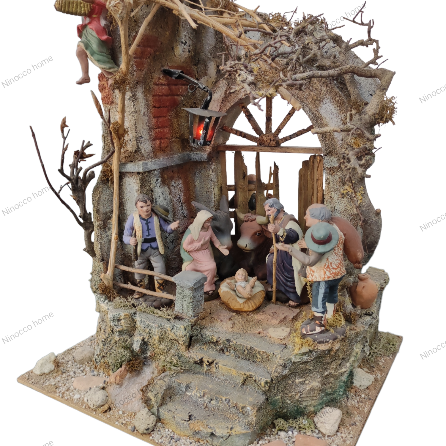 Presepe 360° con pastori in terracotta
