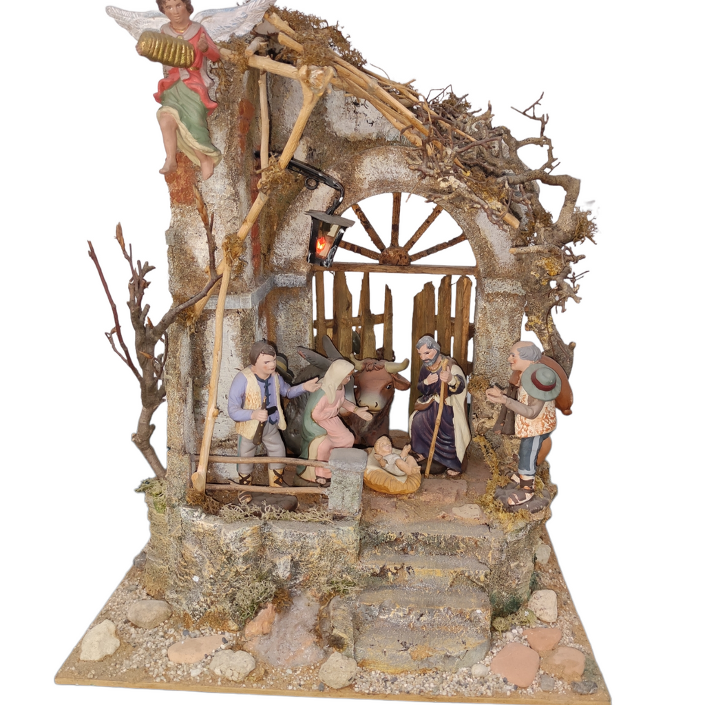 Presepe 360° con pastori in terracotta