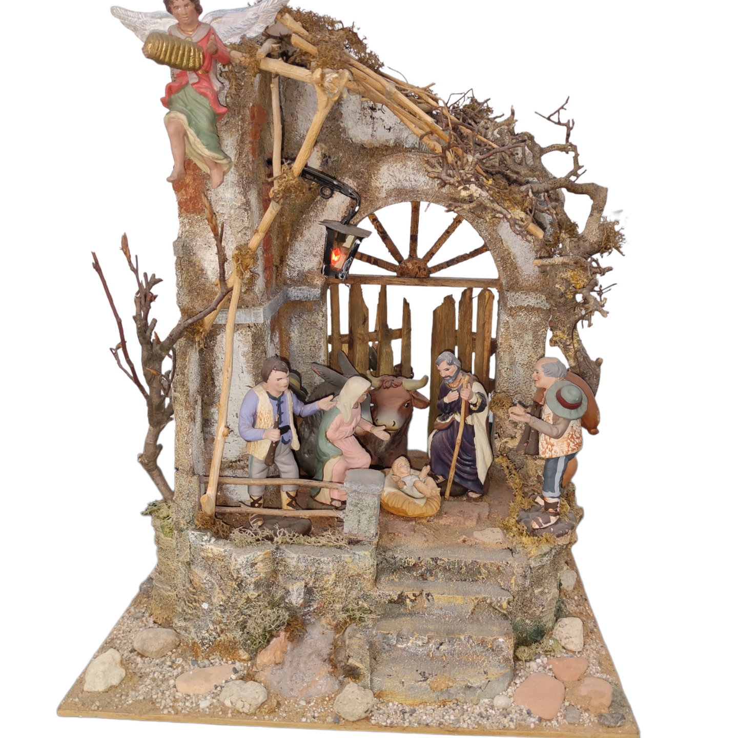 Presepe 360° con pastori in terracotta