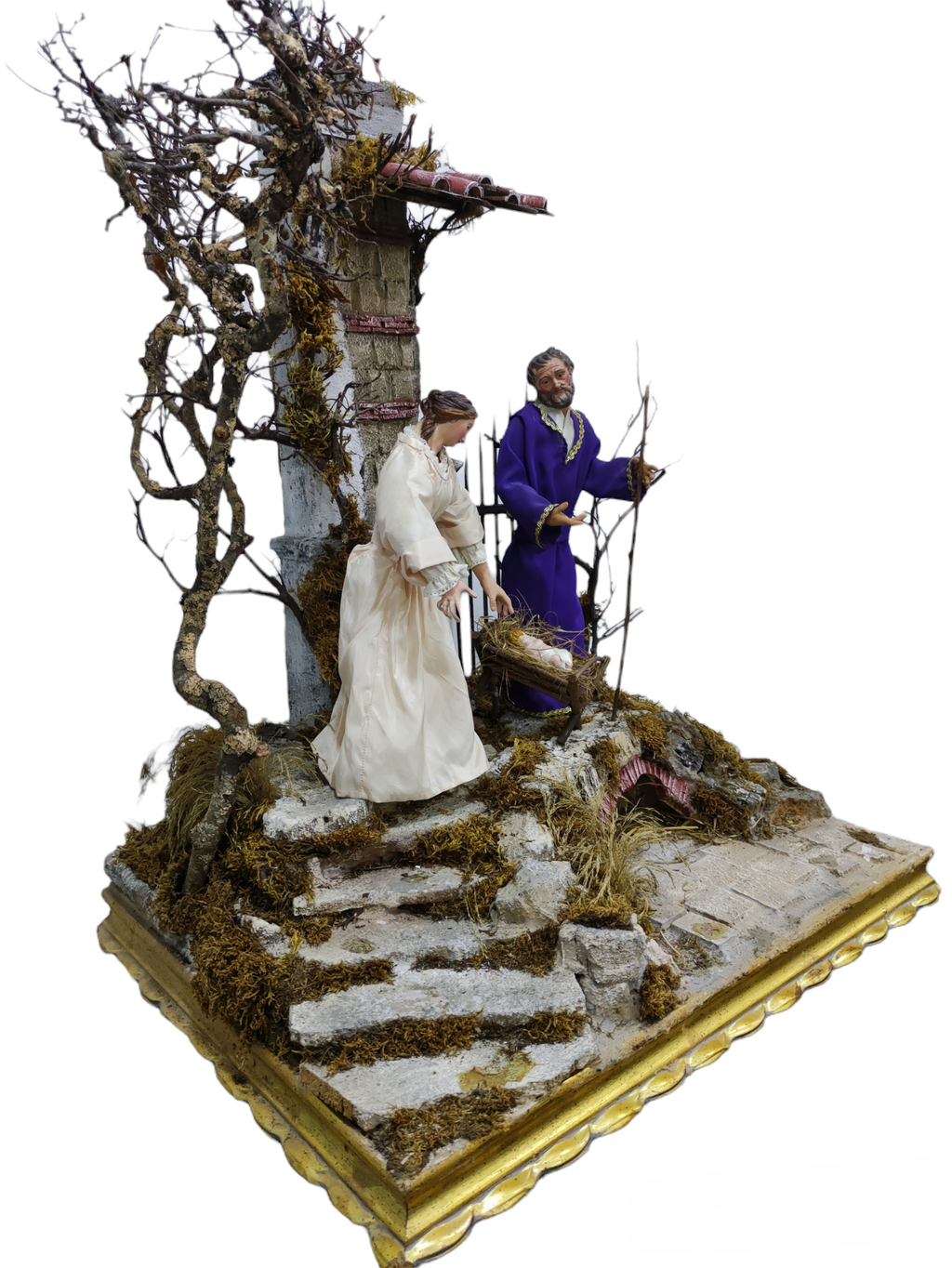 Presepe con base in legno dorata