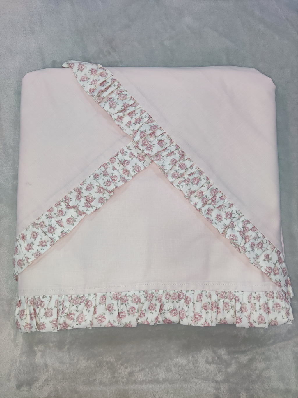 Completo lenzuola matrimoniale "Primavera" con frill a fiorellini