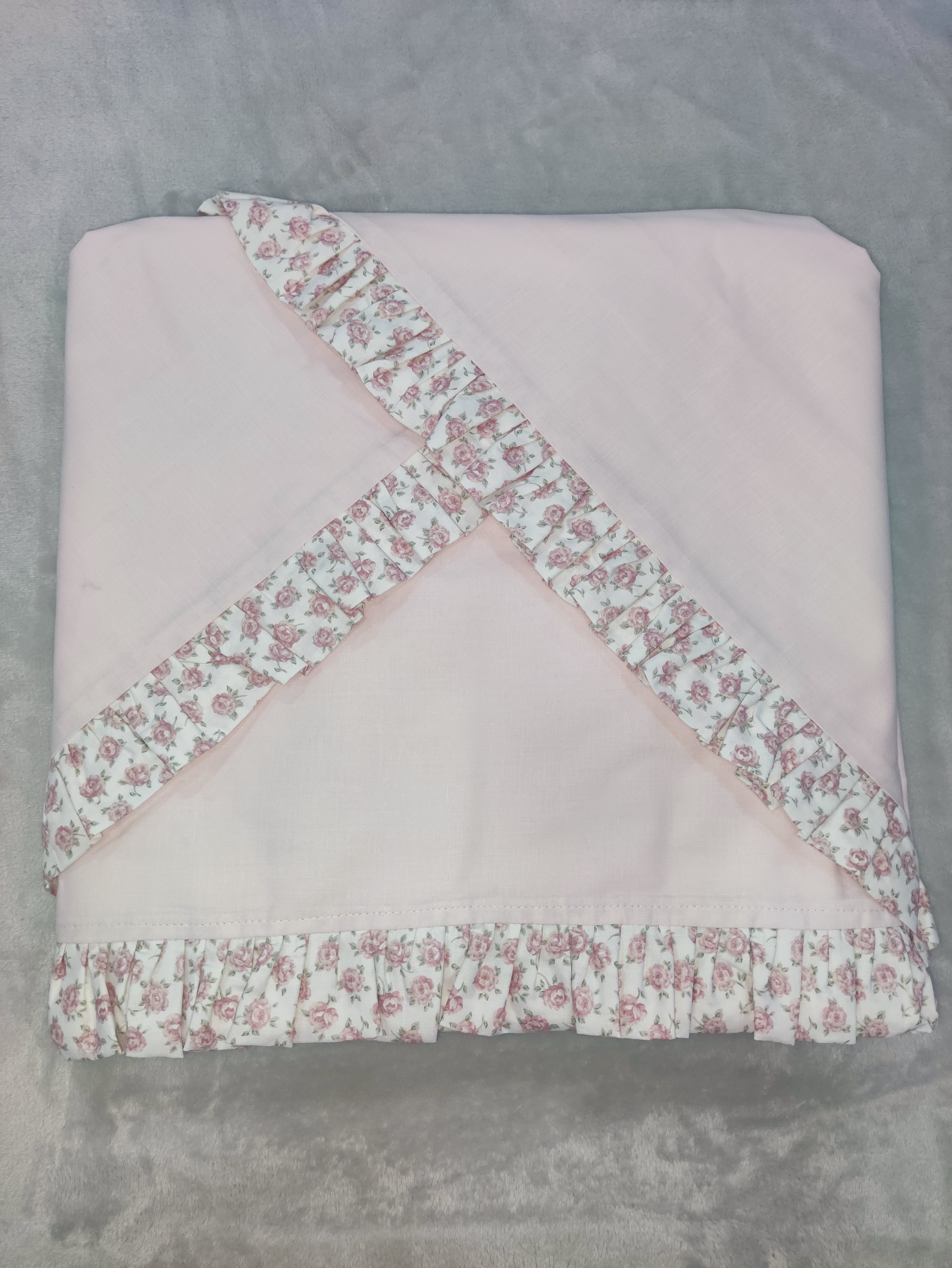 Completo lenzuola matrimoniale "Primavera" con frill a fiorellini
