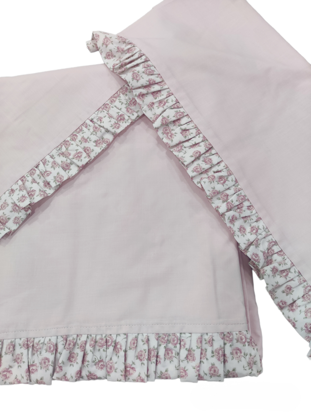 Completo lenzuola matrimoniale "Primavera" con frill a fiorellini