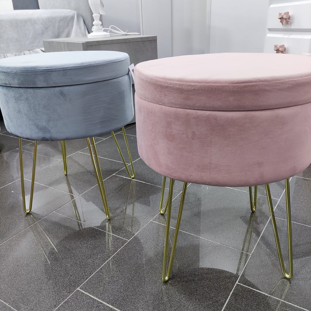 Pouf Contenitore in Velluto con Piedi Dorati