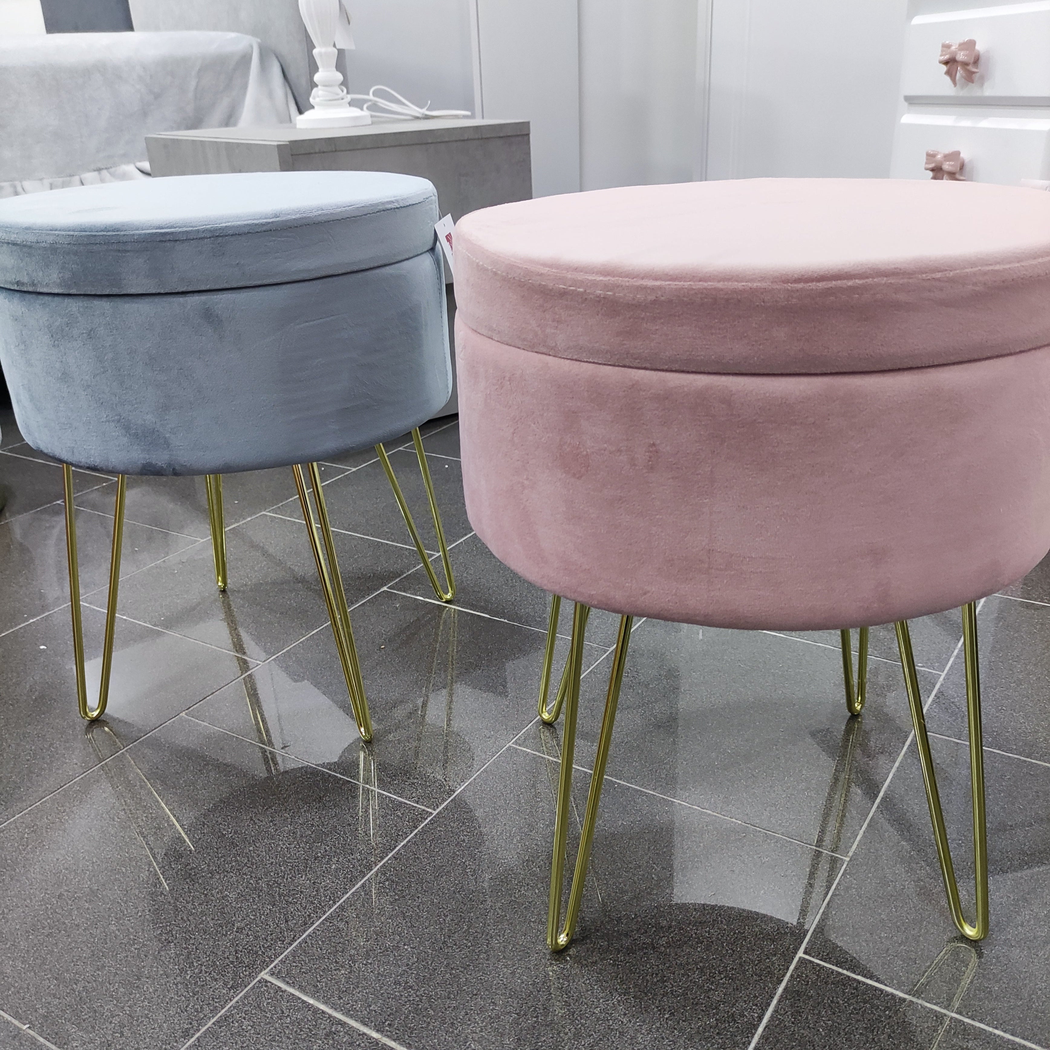 Pouf Contenitore in Velluto con Piedi Dorati