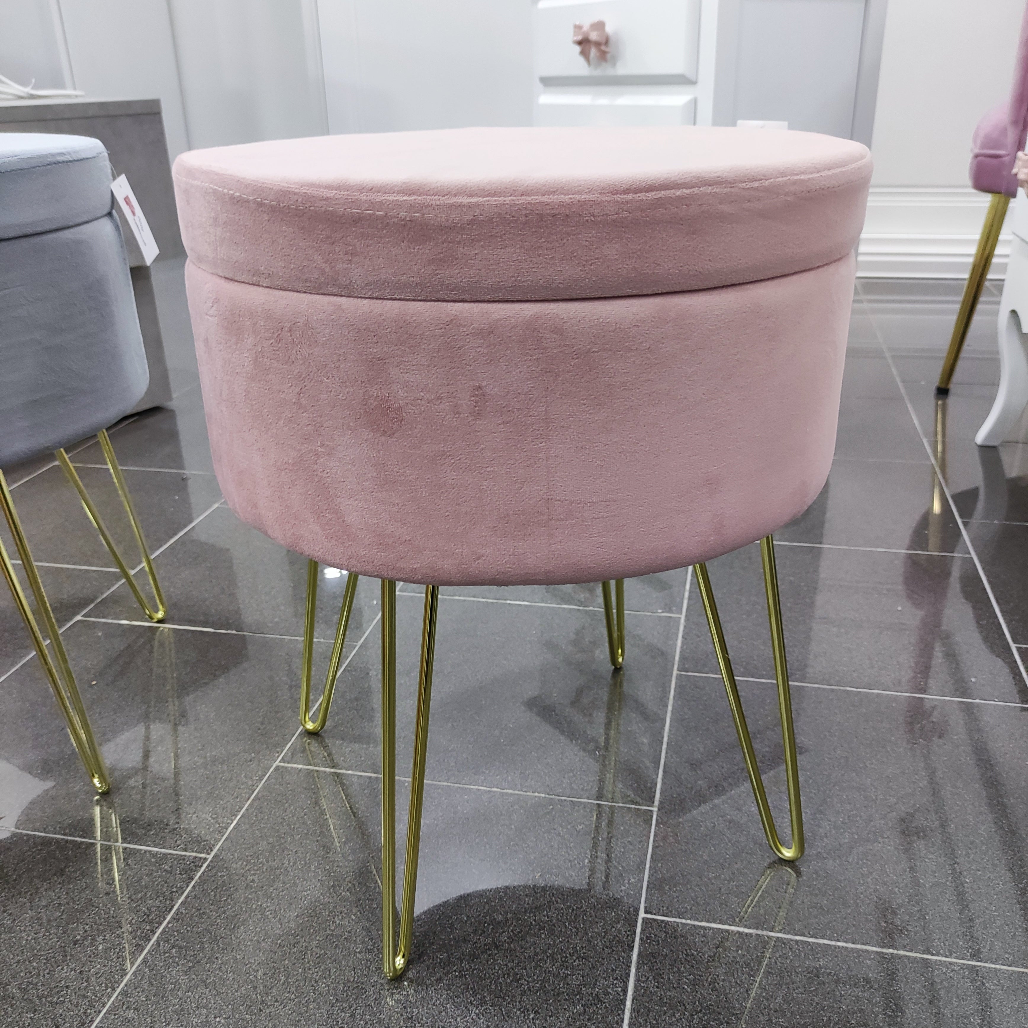 Pouf Contenitore in Velluto con Piedi Dorati