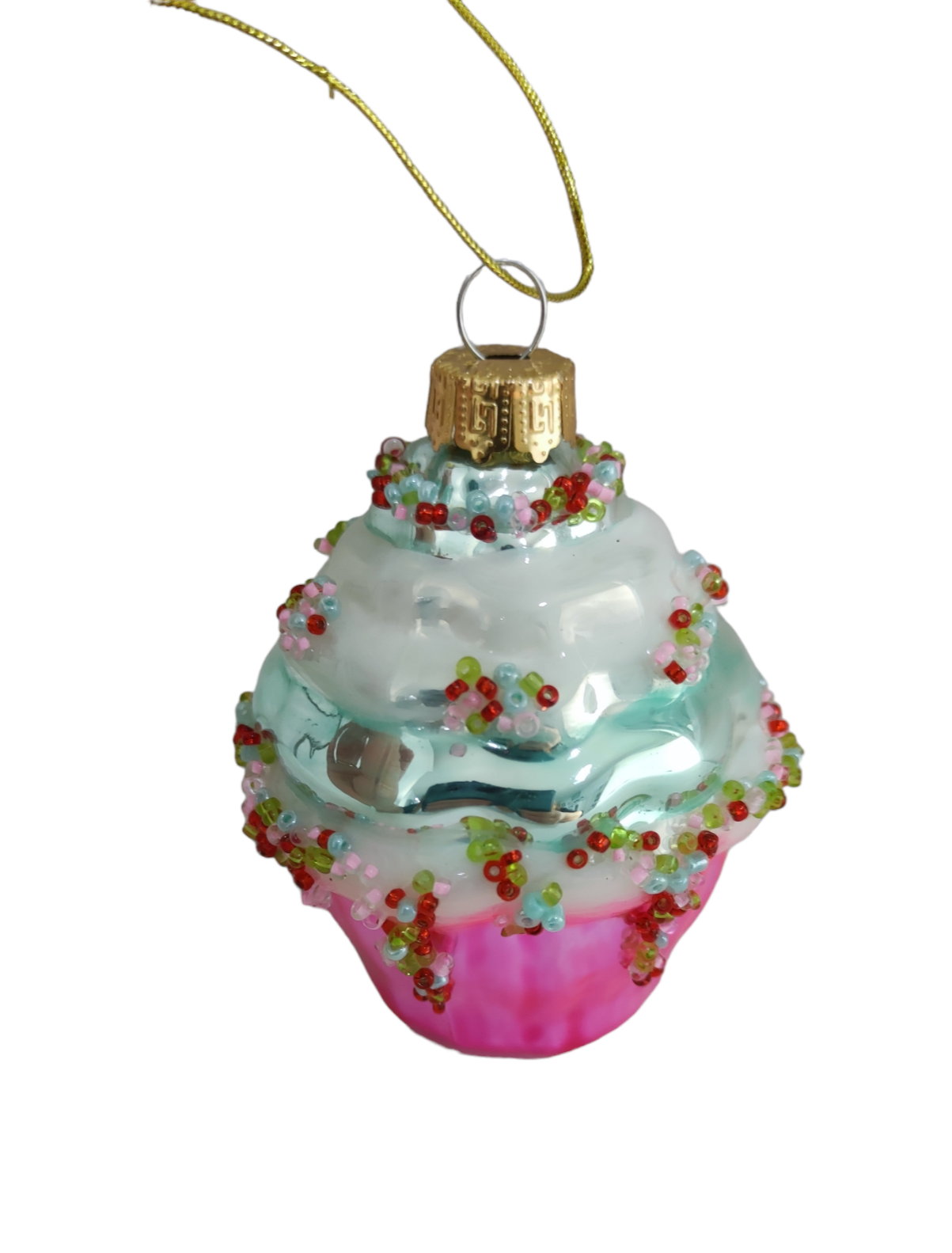 Addobbo Natalizio in Vetro "Cupcake" – Decorazione Albero di Natale 9 cm