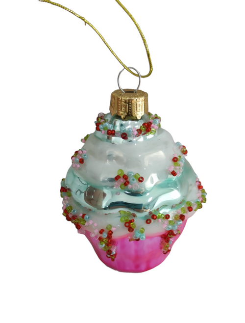 Addobbo Natalizio in Vetro "Cupcake" – Decorazione Albero di Natale 9 cm