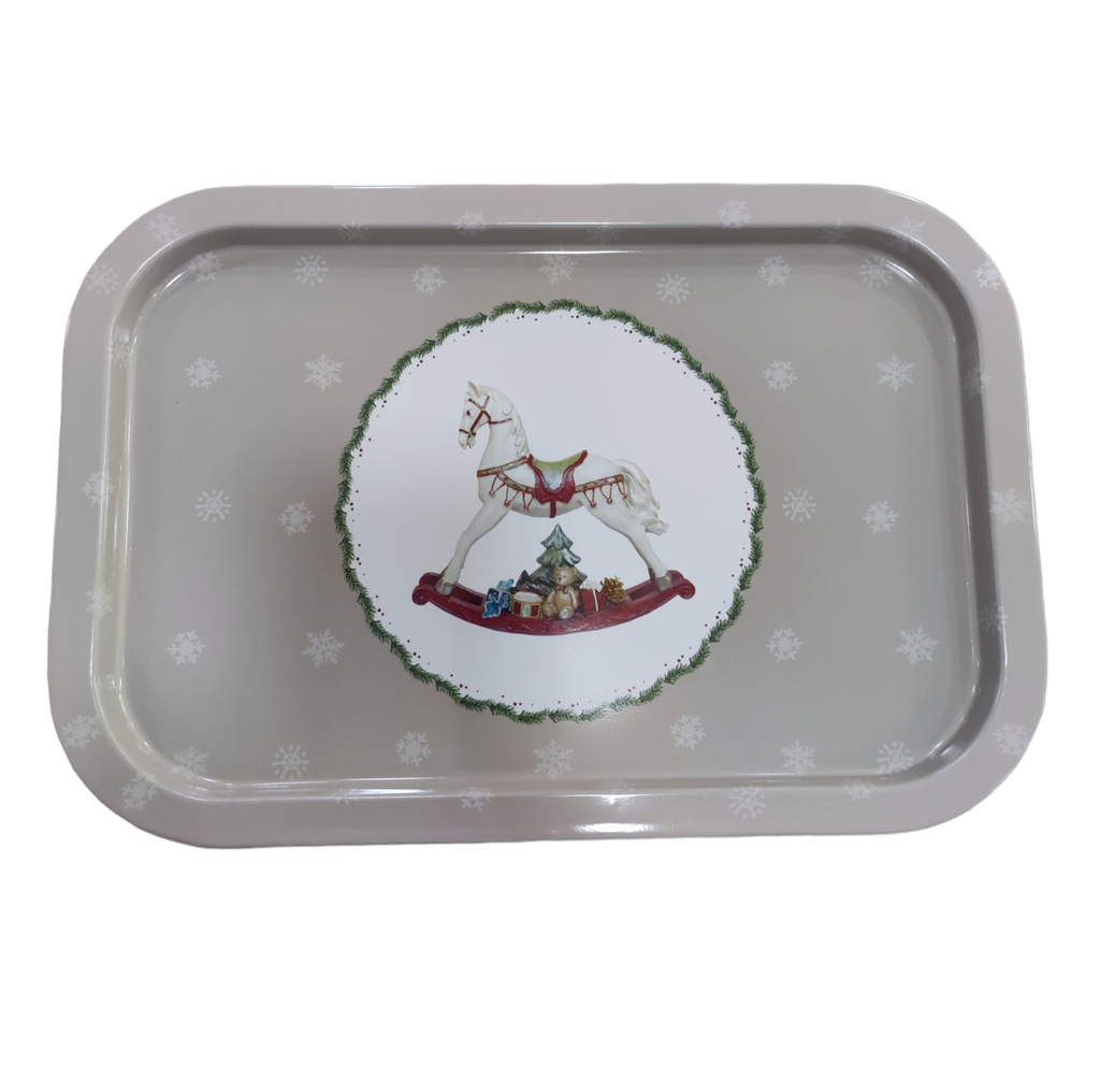 Vassoio di latta con decorazione natalizia