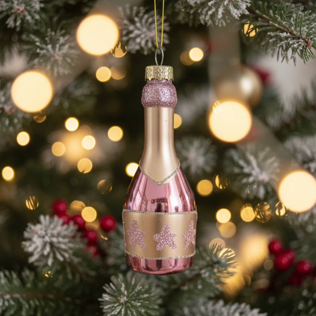 Decorazione per Albero di Natale a Forma di Bottiglia di Champagne – 10 cm