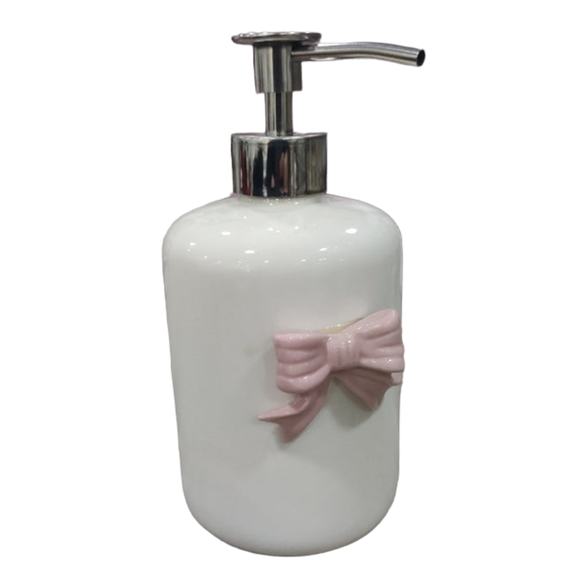 Dispenser portasapone con fiocchetto rosa in porcellana di Capodimonte