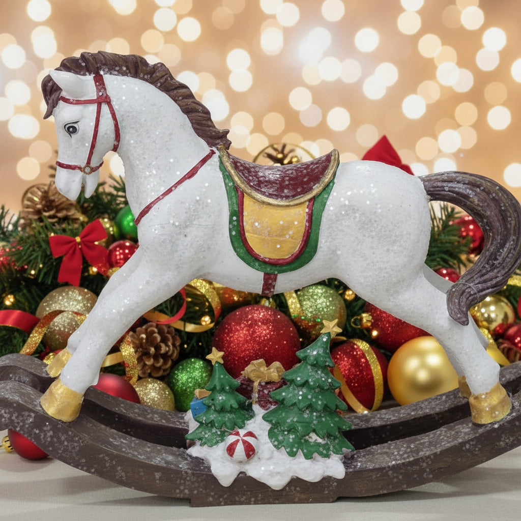 Cavallo a Dondolo Natalizio Decorativo – Statuina di Natale